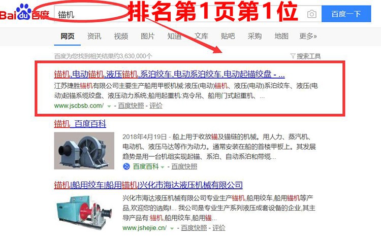 SEO优化推广“锚机”行业网站优化效果